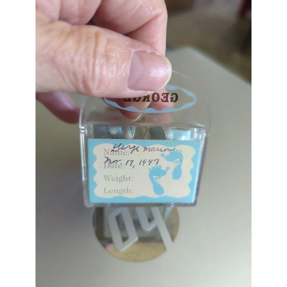 Vintage Russ Berrie Name Porcelain Baby Boy Booties Ornament 